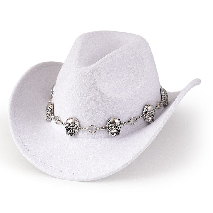 Cowboyhut für Herren mit Totenkopf-Kettenverzierung - Weiß - M (22"-22 7/8") - image 9