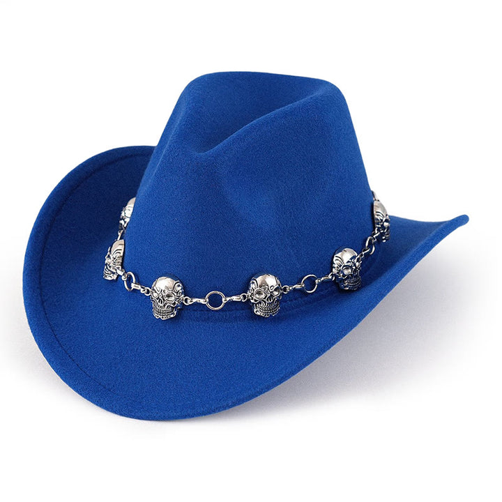 Cowboyhut für Herren mit Totenkopf-Kettenverzierung - Königsblau - M (22"-22 7/8") - image 8