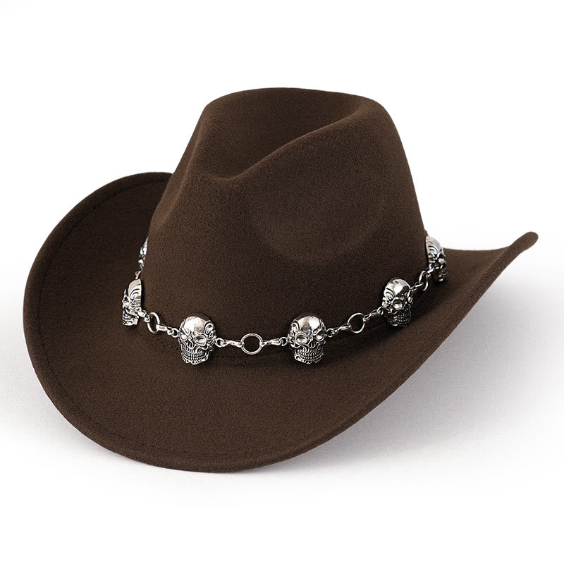 Cowboyhut für Herren mit Totenkopf-Kettenverzierung - Dunkelbraun - M (22"-22 7/8") - image 5