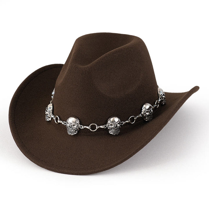 Cowboyhut für Herren mit Totenkopf-Kettenverzierung - Dunkelbraun - M (22"-22 7/8") - image 5
