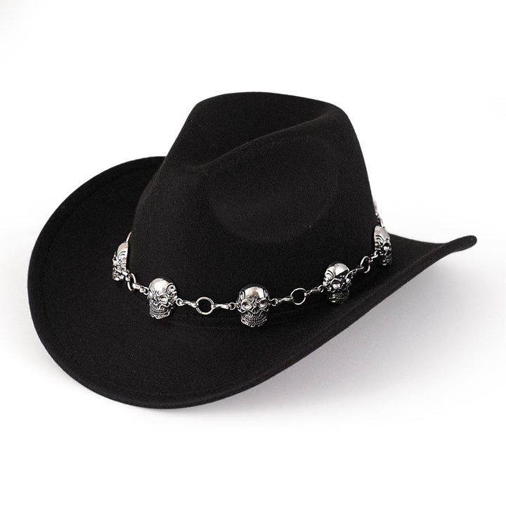 Cowboyhut für Herren mit Totenkopf-Kettenverzierung - Schwarz - M (22"-22 7/8") - image 0
