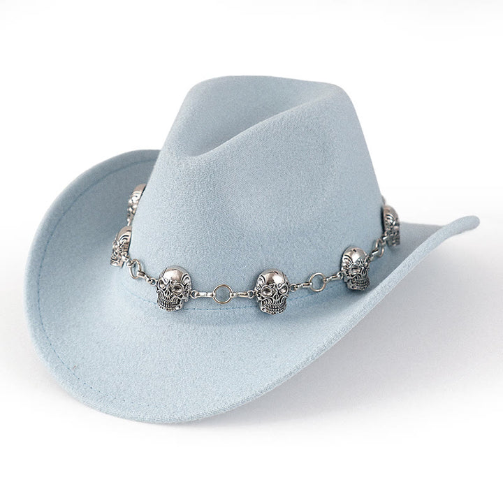 Cowboyhut für Herren mit Totenkopf-Kettenverzierung - Hellblau - M (22"-22 7/8") - image 7