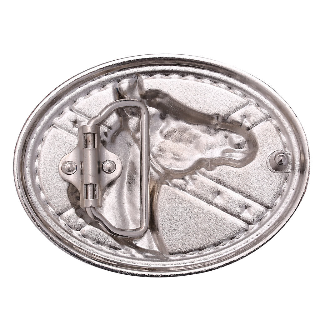 Herrengürtel mit silberner Pferdekopf-Flaggenschnalle, schwarz geprägt - image 2