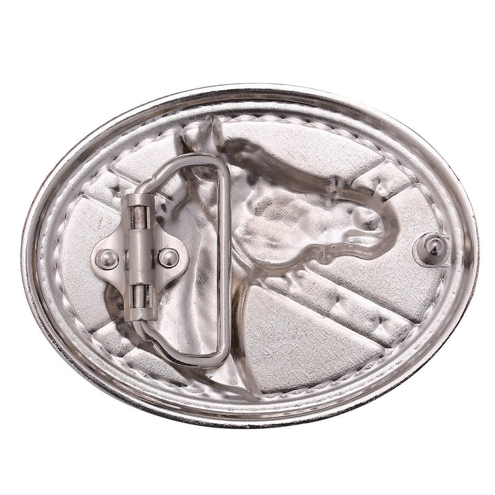 Herrengürtel mit silberner Pferdekopf-Flaggenschnalle, schwarz geprägt - image 2