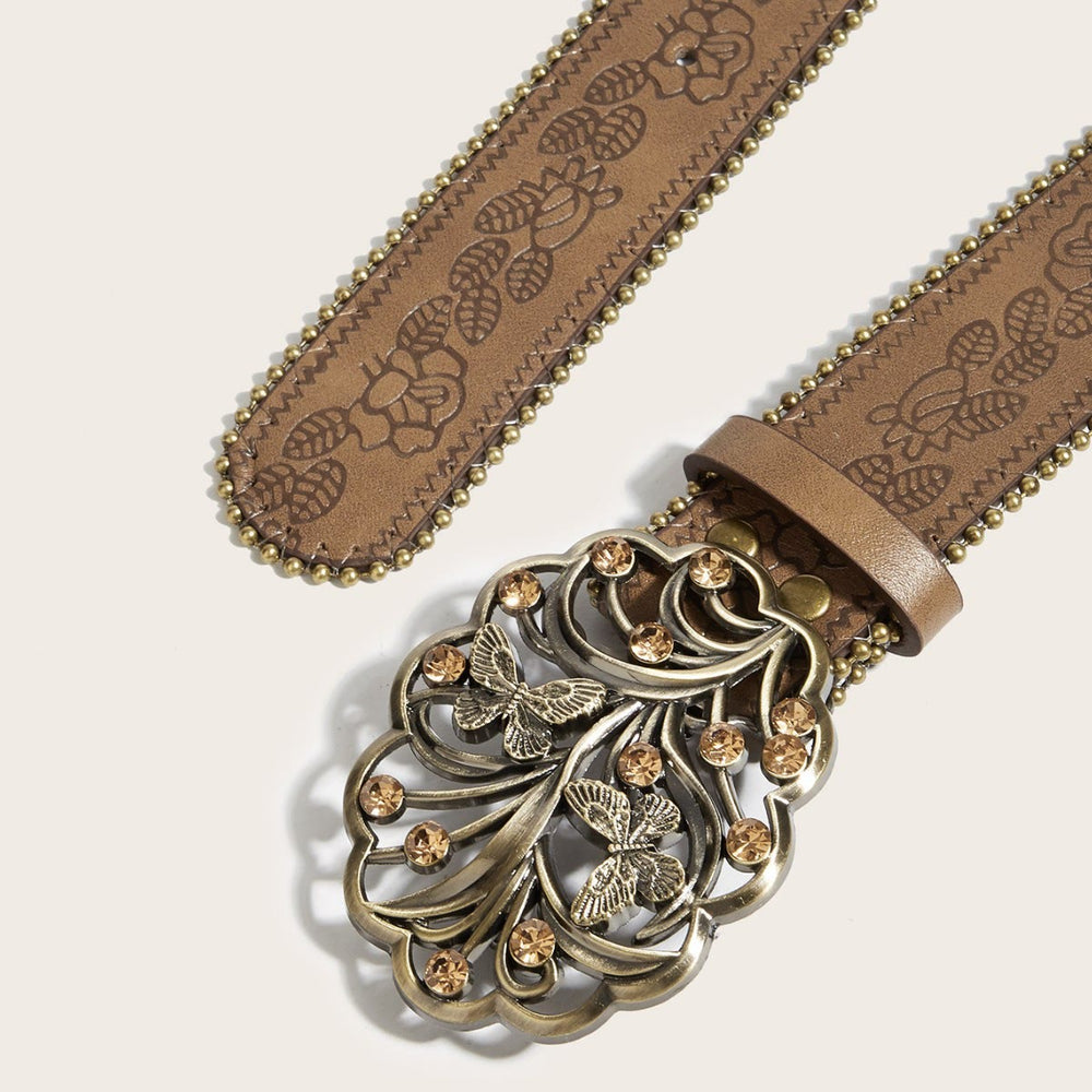Damengürtel aus Metall mit Schmetterlings-, Diamant- und Blumenmuster, braun geprägt - image 1