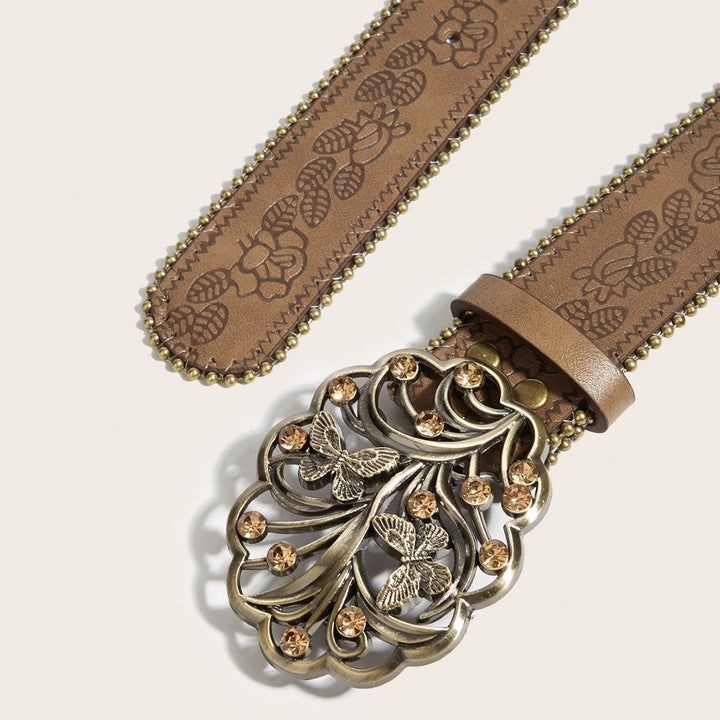 Damengürtel aus Metall mit Schmetterlings-, Diamant- und Blumenmuster, braun geprägt - image 1