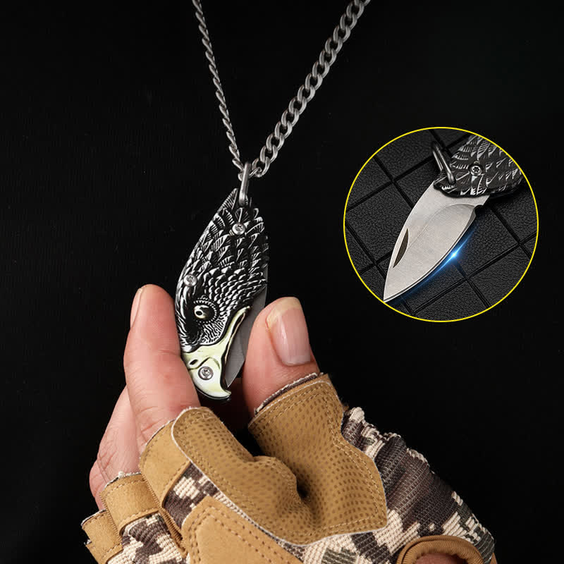 Mini-EDC-Werkzeug Adler Verstecktes Klappmesser Anhänger Halskette - Adlerkopf - image 0