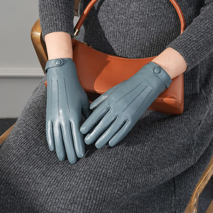 Elegante Damenhandschuhe aus echtem Schaffell - Dunstblau - L - image 2
