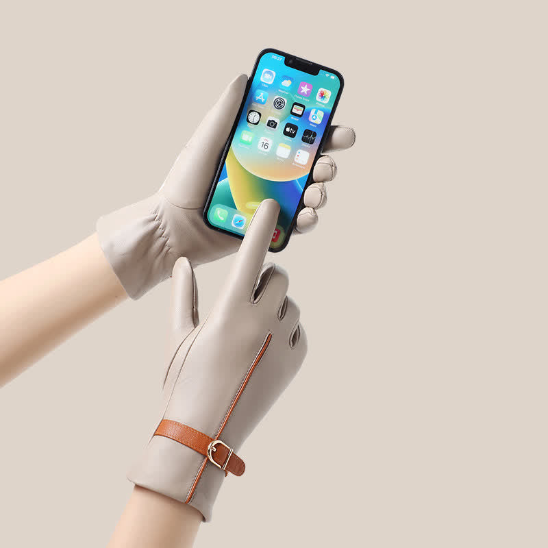 Damenhandschuhe aus echtem Schaffell in Kontrastfarbe - image 1