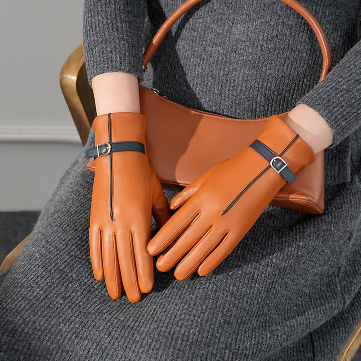 Damenhandschuhe aus echtem Schaffell in Kontrastfarbe - image 6