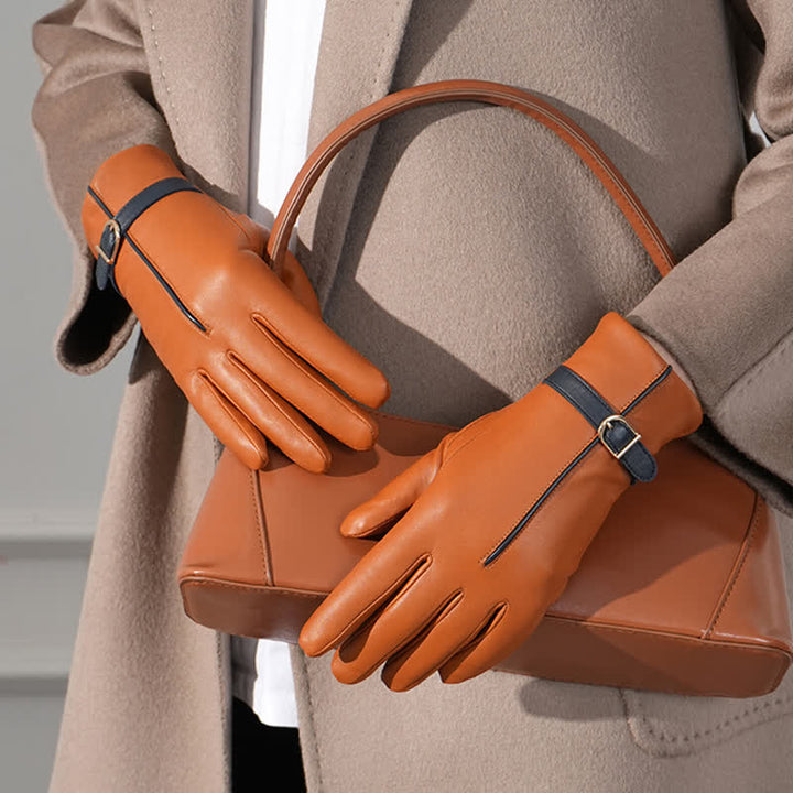 Damenhandschuhe aus echtem Schaffell in Kontrastfarbe - image 7