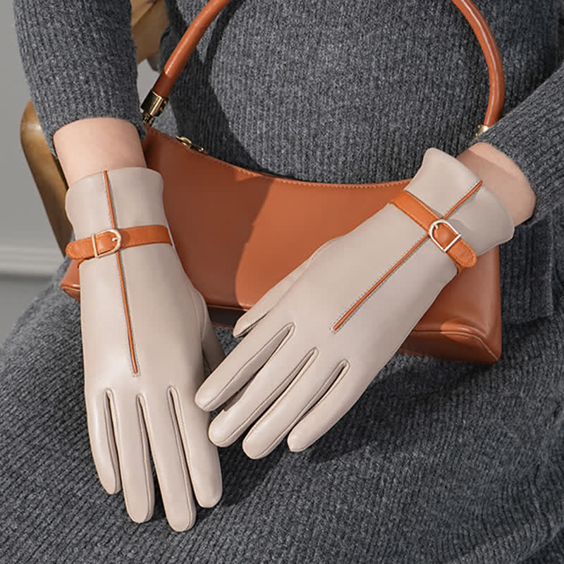 Damenhandschuhe aus echtem Schaffell in Kontrastfarbe - image 2