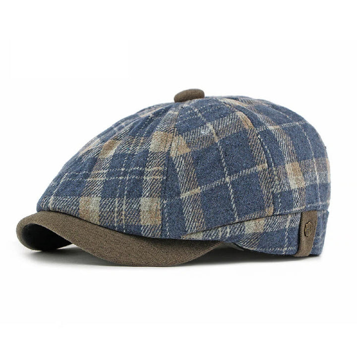 Winterliche Herren-Baskenmütze mit Vintage-Karomuster und kontrastierender Krempe - Blau - Verstellbar (21 5/8"-23 1/4") - image 0