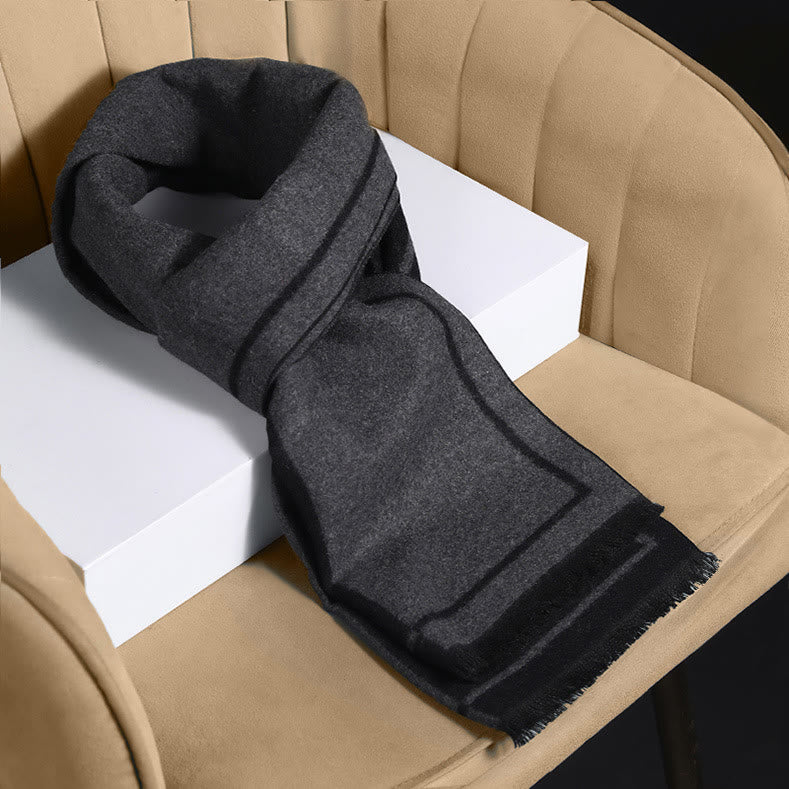 Klassischer Herrenschal mit Streifenmuster, warmen Quasten - Schwarz Grau - image 7