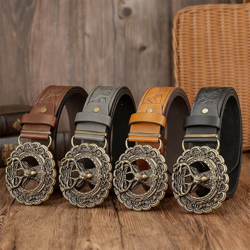 Exquisiter Herrengürtel mit geprägter Hirschkopfschnalle - image 1