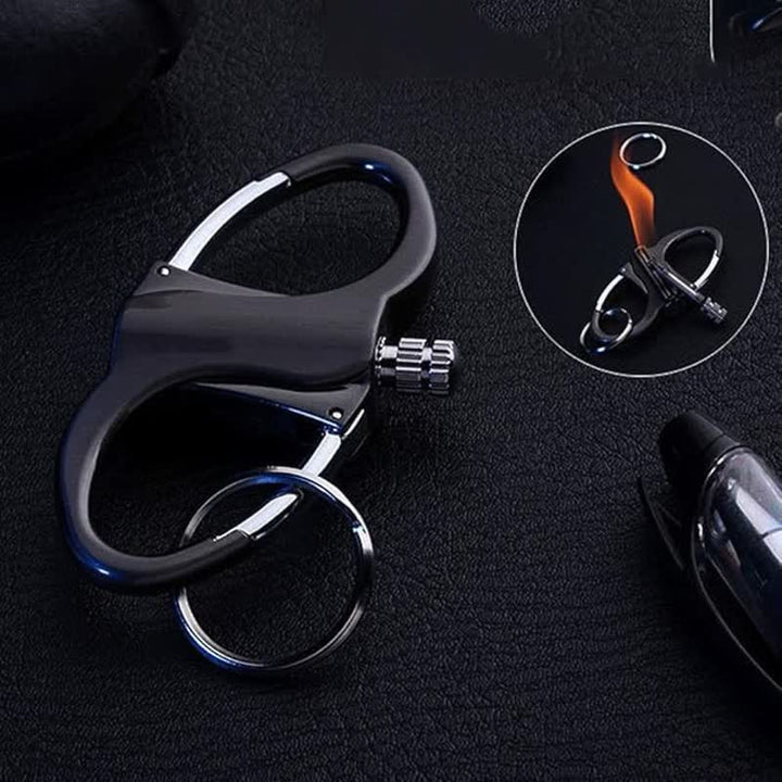 Doppelring-Schlüsselanhänger, Streichholz, wiederverwendbares Petroleumfeuerzeug - Schwarz - image 0