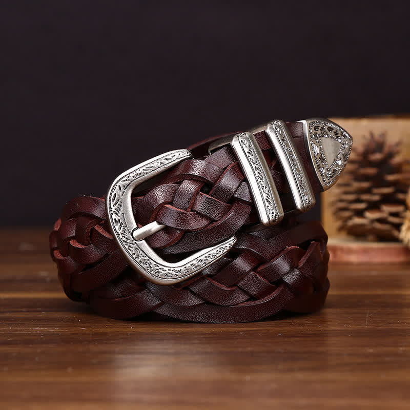 Rustikaler Charme – handgewebter, geflochtener Freizeit-Ledergürtel - Braun - 38 - image 8