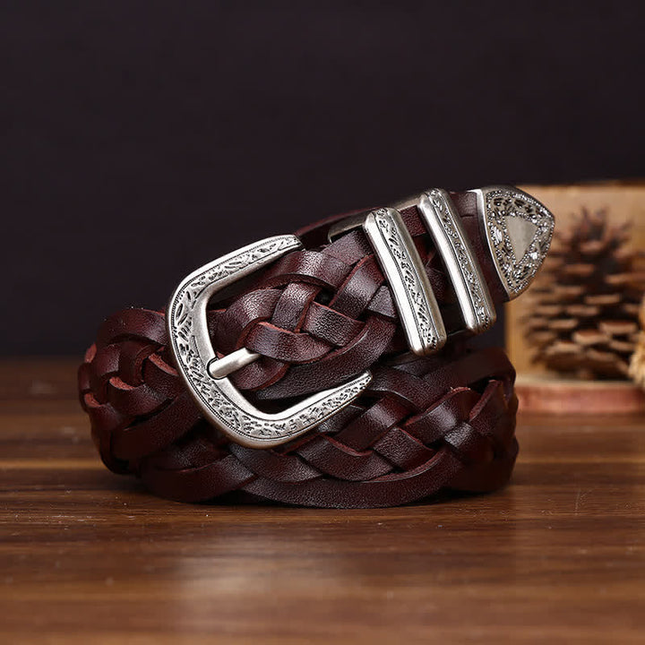 Rustikaler Charme – handgewebter, geflochtener Freizeit-Ledergürtel - Braun - 38 - image 8