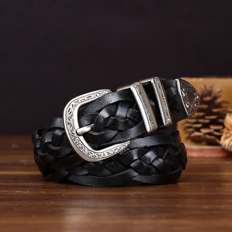 Rustikaler Charme – handgewebter, geflochtener Freizeit-Ledergürtel - Schwarz - 38 - image 5