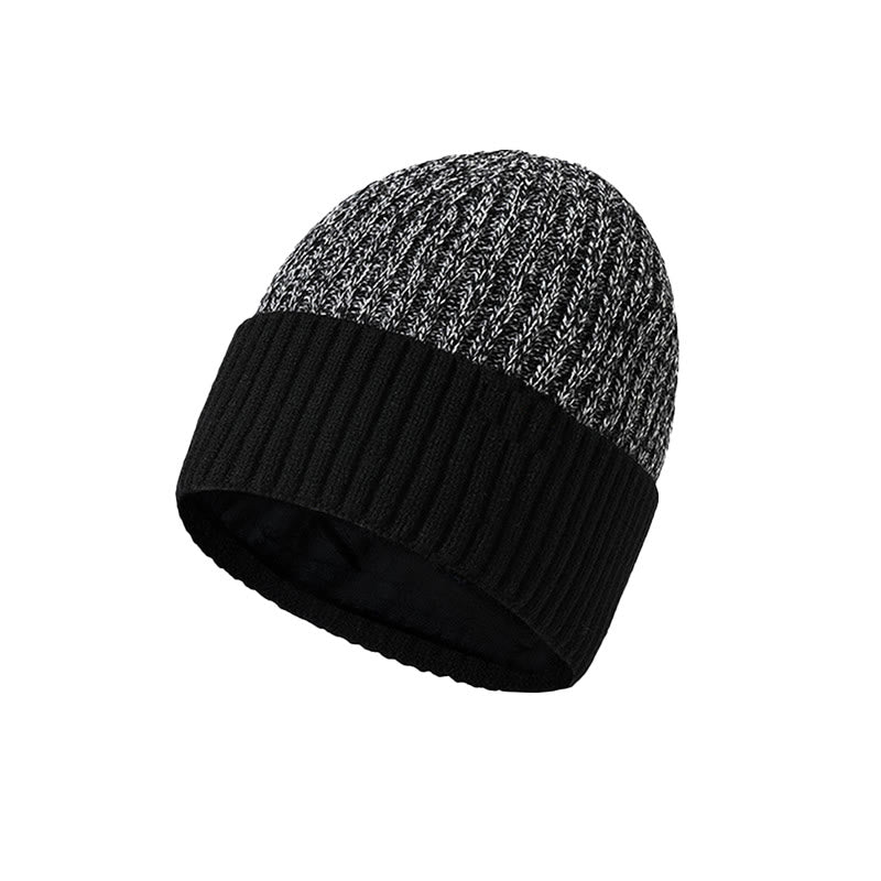 Warme, fleecegefütterte Strickmütze für Herren für den Winter - Schwarz - Verstellbar (ca. 21 5/8"-23 1/4") - image 2