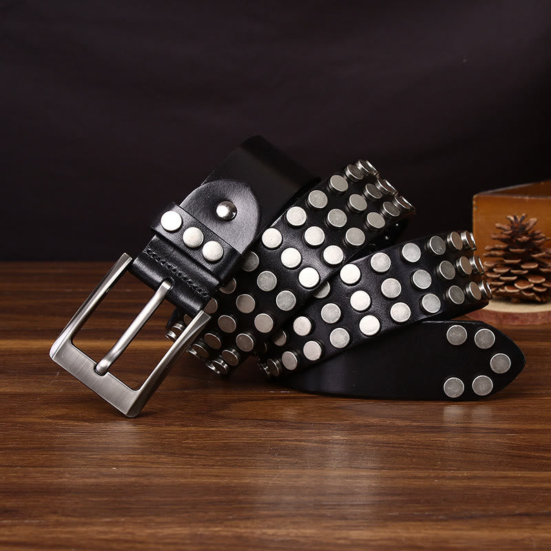 Auffälliger, hochwertiger Ledergürtel mit nietenverzierter Schnalle - Schwarz - 44 - image 0