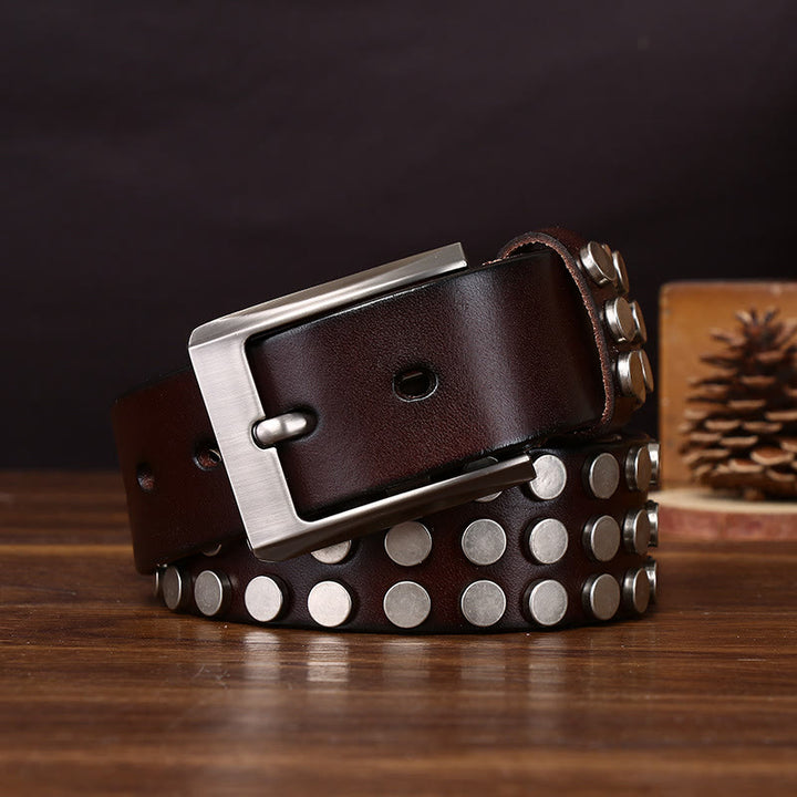 Auffälliger, hochwertiger Ledergürtel mit nietenverzierter Schnalle - image 5