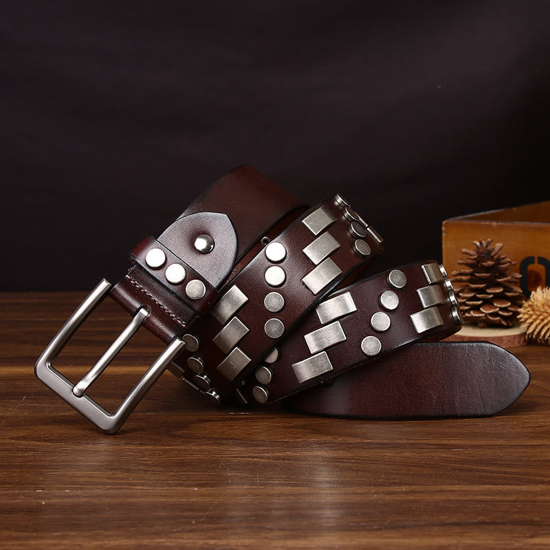 Premium Ledergürtel mit quadratischen und runden Metallakzenten - Braun - 44 - image 3