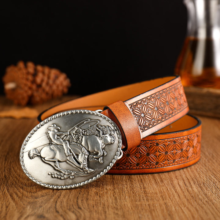 Herren-Western-Reitgürtel mit Schnalle, braunes Leder - Silber - 38 - image 2