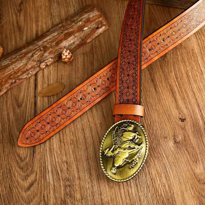 Herren-Western-Reitgürtel mit Schnalle, braunes Leder - image 1