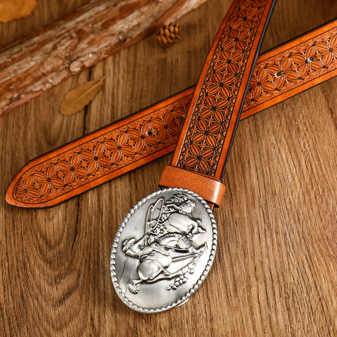 Herren-Western-Reitgürtel mit Schnalle, braunes Leder - image 3