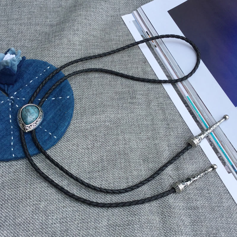 Tropfenförmige türkisfarbene Bolo-Krawatten aus geschnitztem Metall im Vintage-Stil - image 1