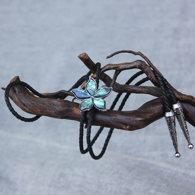 Blumenförmige, schillernde Bolo-Krawatten aus Abalone-Muschel im Vintage-Stil aus Metall - image 1