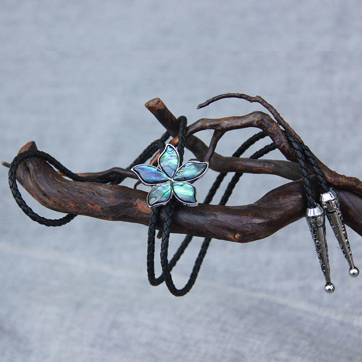 Blumenförmige, schillernde Bolo-Krawatten aus Abalone-Muschel im Vintage-Stil aus Metall - image 1