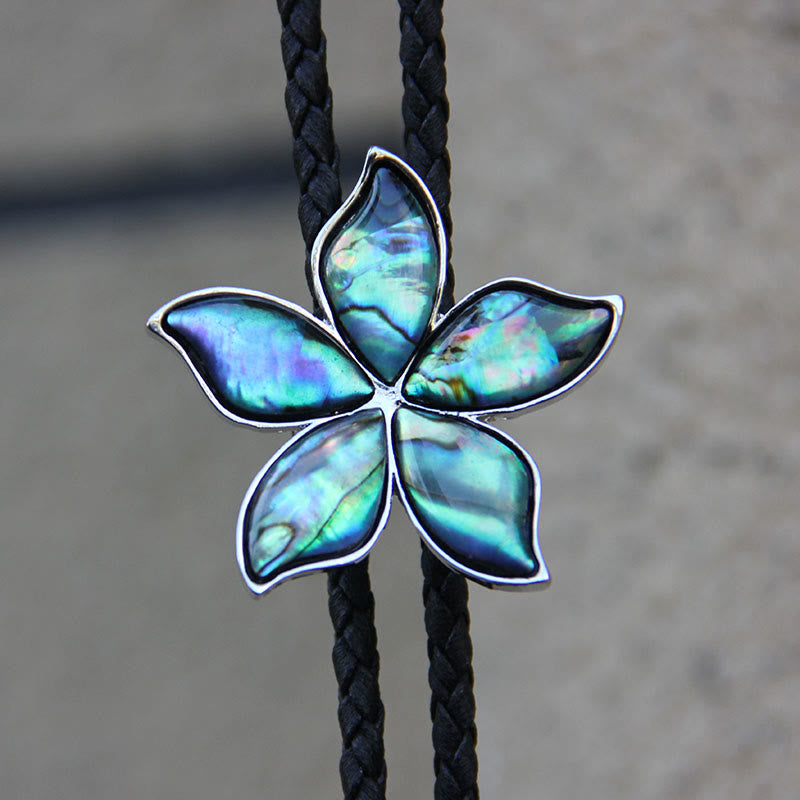Blumenförmige, schillernde Bolo-Krawatten aus Abalone-Muschel im Vintage-Stil aus Metall - image 3