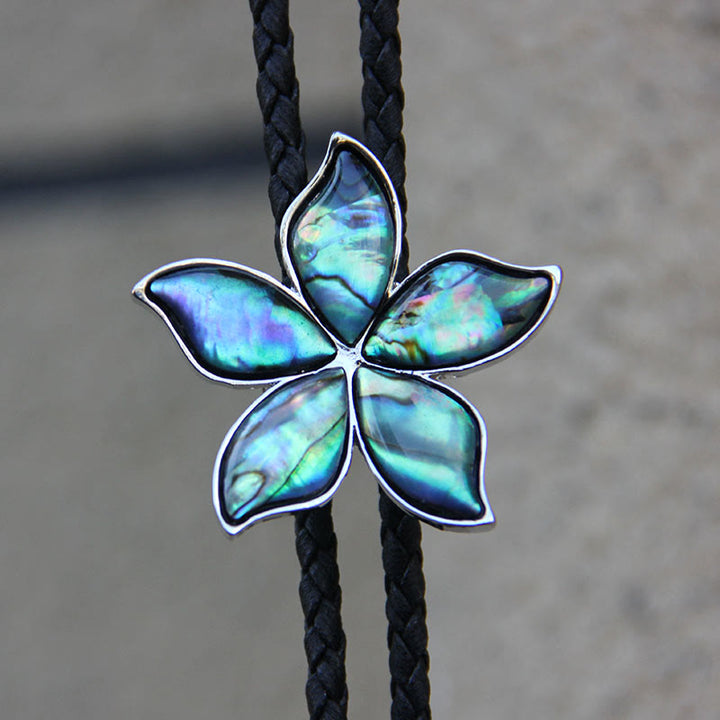 Blumenförmige, schillernde Bolo-Krawatten aus Abalone-Muschel im Vintage-Stil aus Metall - image 3