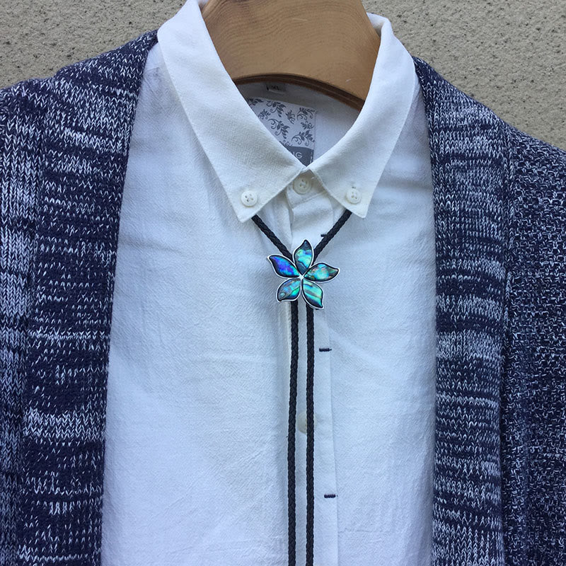 Blumenförmige, schillernde Bolo-Krawatten aus Abalone-Muschel im Vintage-Stil aus Metall - image 2