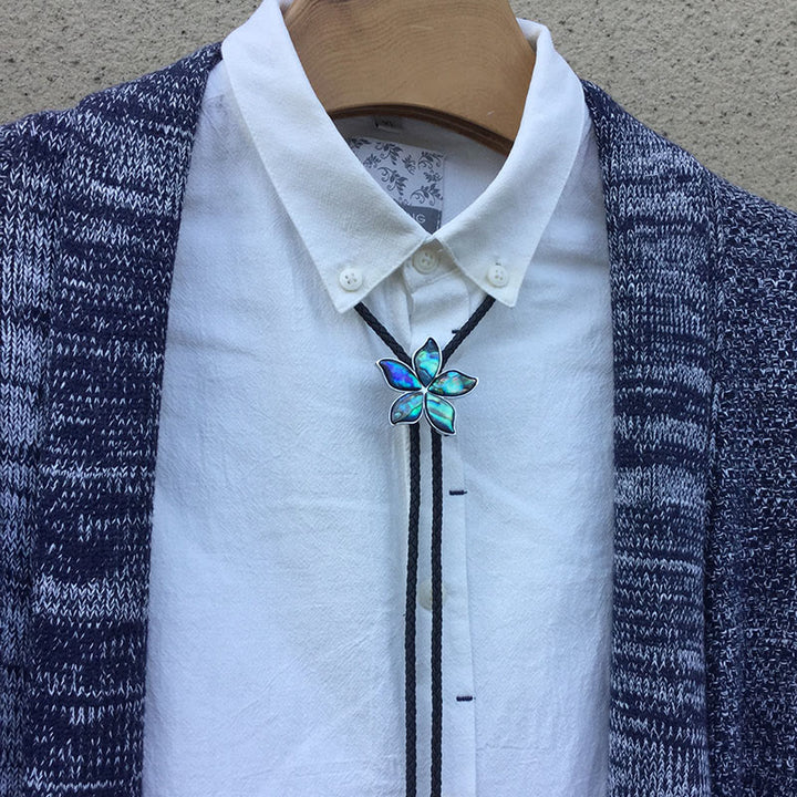 Blumenförmige, schillernde Bolo-Krawatten aus Abalone-Muschel im Vintage-Stil aus Metall - image 2