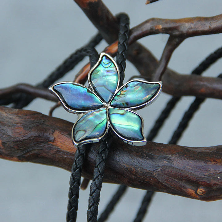 Blumenförmige, schillernde Bolo-Krawatten aus Abalone-Muschel im Vintage-Stil aus Metall - Blau - image 0
