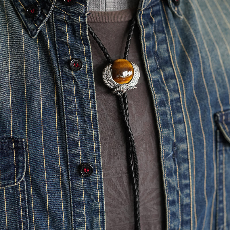 Vintage-Bolo-Krawatten aus Metall mit Tigeraugen-Verzierung und Flügelakzenten - image 1