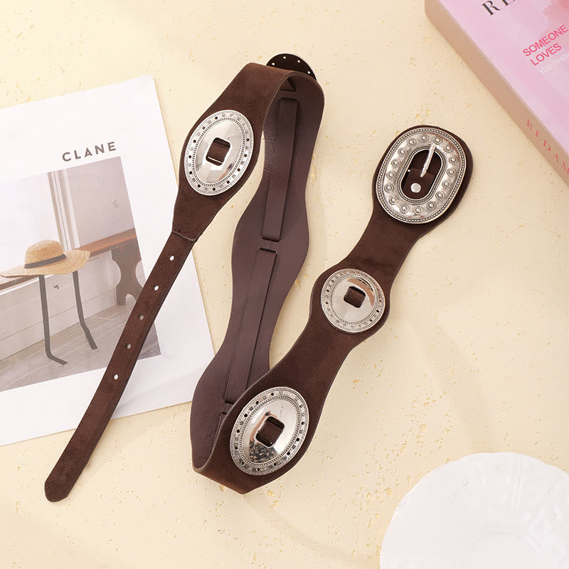 Eleganter Vintage-Gürtel aus Wildleder mit verzierter Schnalle für Damen - Braun - 36 - image 0