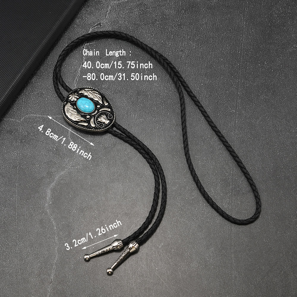 Ovale türkisfarbene, schwarz-weiße Bolo-Krawatten aus geschnitztem Metall - image 4