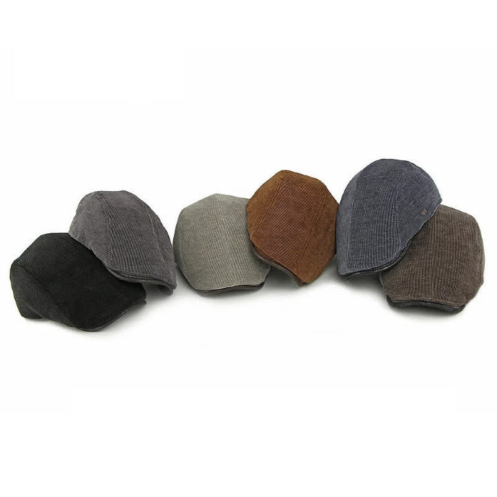 Moderner Cord-Baskenmütze mit kontrastierender Krempe und flachem Oberteil - image 1