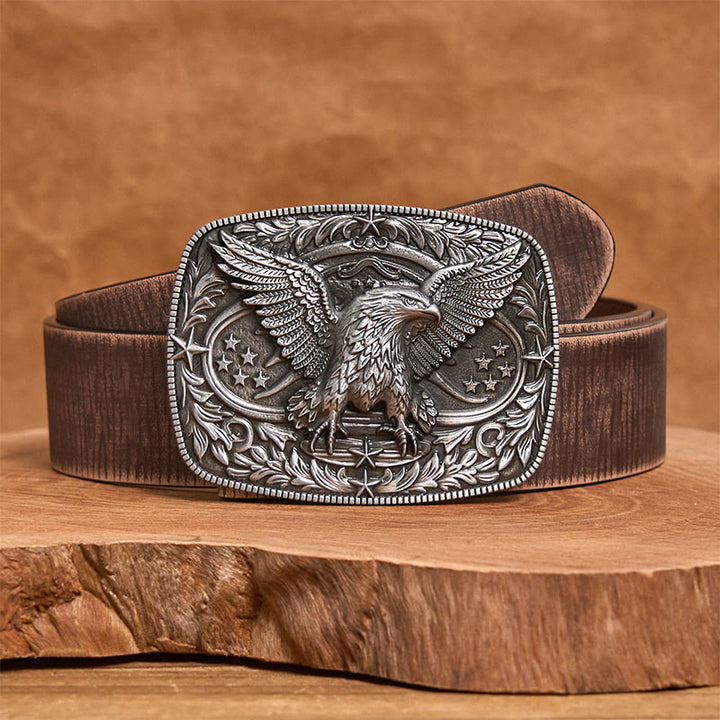 Vintage-Ledergürtel für Herren mit bronzefarbener 3D-Adlerschnalle - Silber - Brauner, abgenutzter Gürtel - 42 - image 11