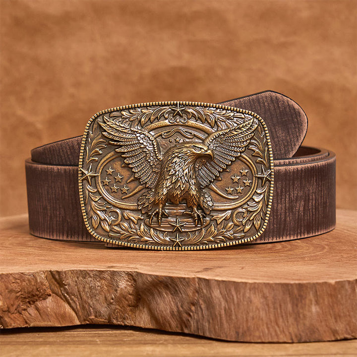Vintage-Ledergürtel für Herren mit bronzefarbener 3D-Adlerschnalle - Bronze - Brauner, abgenutzter Gürtel - 42 - image 10