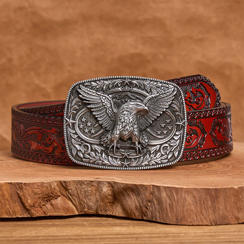 Vintage-Ledergürtel für Herren mit bronzefarbener 3D-Adlerschnalle - Silber - Brauner geschnitzter Gürtel - 42 - image 13