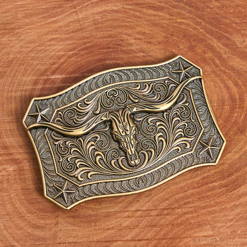 Herren-Ledergürtel im Western-Stil mit Longhorn-Schädel und verzierter Schnalle - image 1