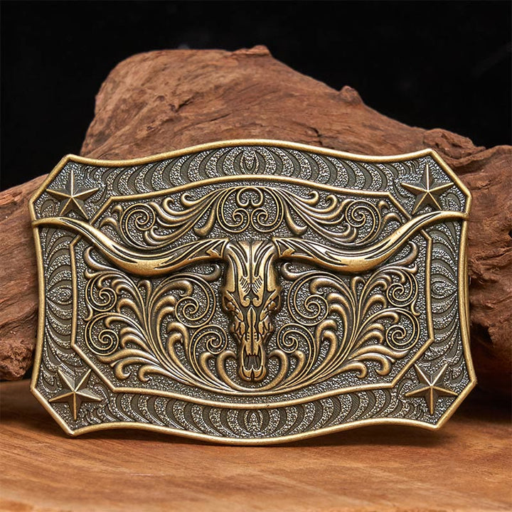 Herren-Ledergürtel im Western-Stil mit Longhorn-Schädel und verzierter Schnalle - Bronze - Ohne Gürtel - Nicht im Lieferumfang enthalten: Gürtel - image 0