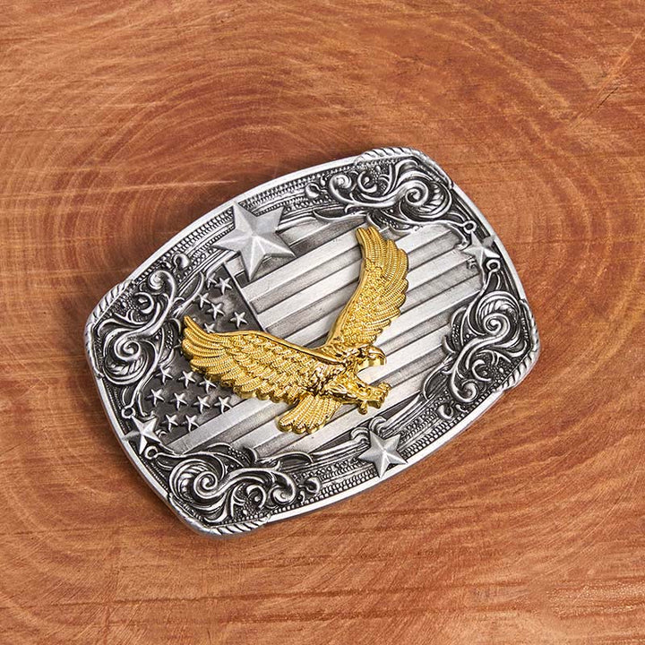 Herren-Ledergürtel mit goldenem Adler, amerikanischer Flagge und Sternenschnalle - image 1