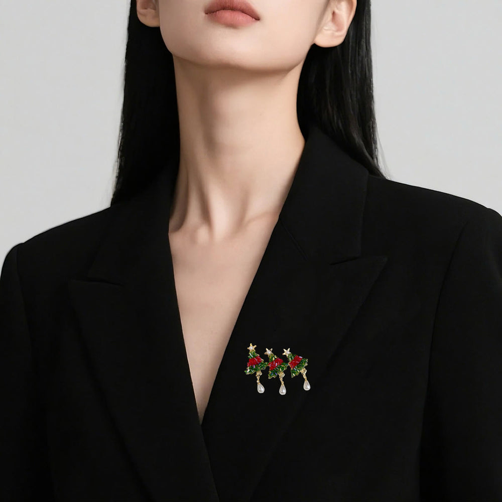 Festlicher, perlenbesetzter Weihnachtsbaum mit Perlenbrosche - image 1