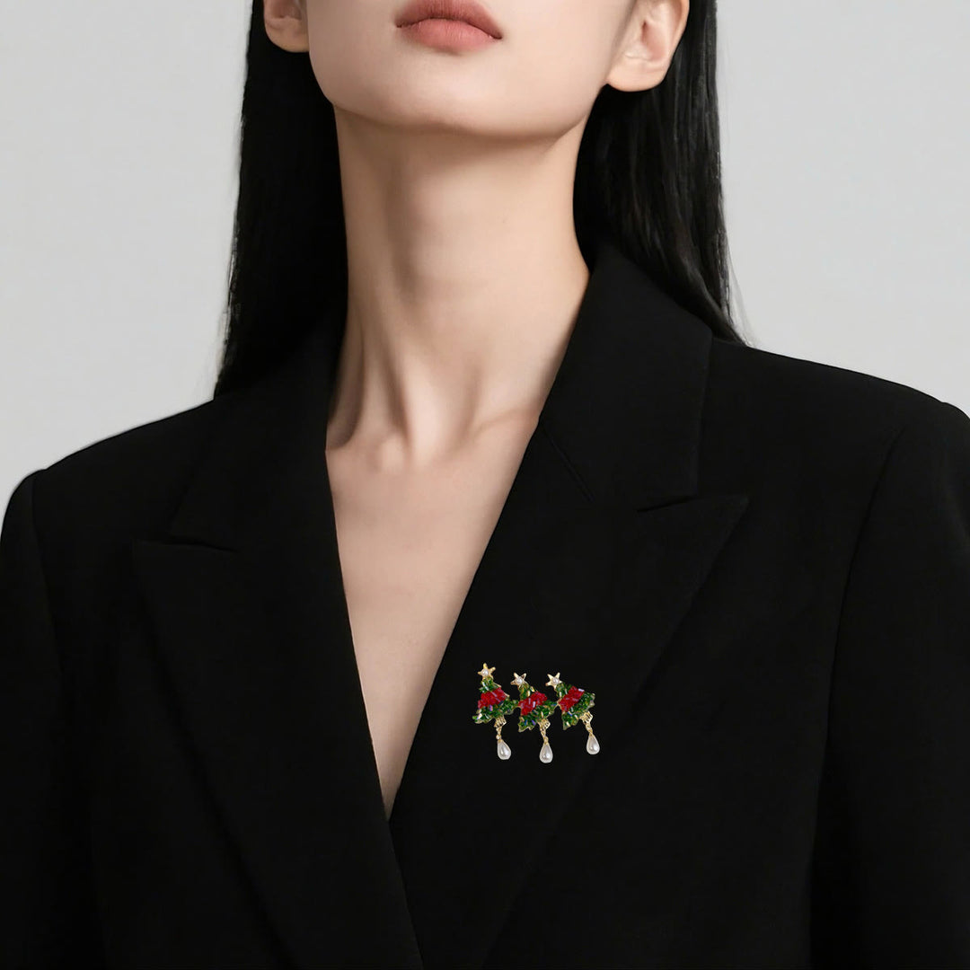 Festlicher, perlenbesetzter Weihnachtsbaum mit Perlenbrosche - image 1